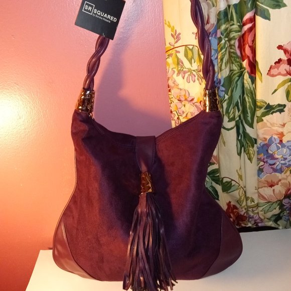 NEW PURPLE SQUARED BY SONDRA ROBERTS SHOULDER HANDBAG W/ ROPE STRAP & TASSIL - Picture 1 of 13